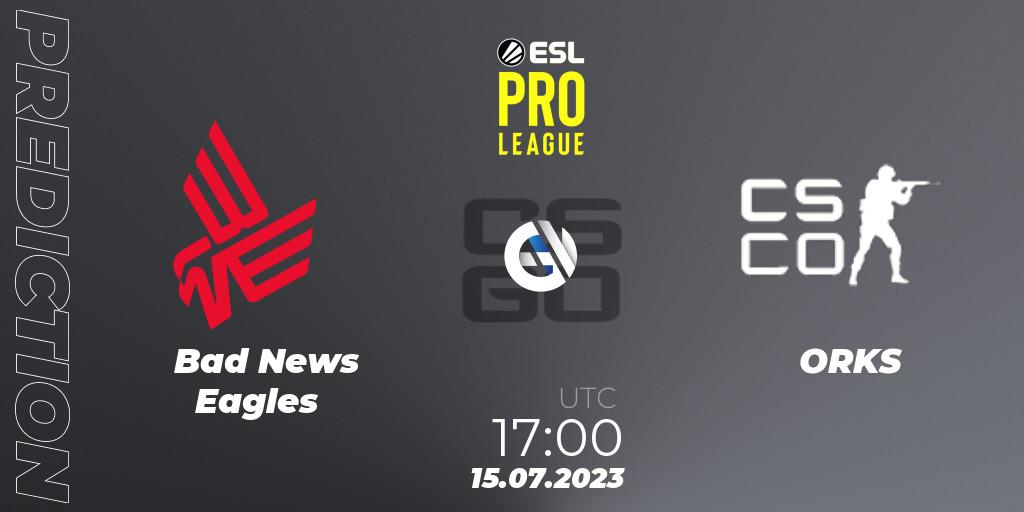 Bad News Eagles - ORKS (Polish team): ennuste. 15.07.2023 at 17:00, Counter-Strike (CS2), ESL Pro League Season 18: European Conference