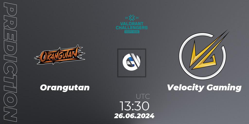 Orangutan - Velocity Gaming: ennuste. 26.06.2024 at 13:30, VALORANT, VALORANT Challengers 2024: South Asia - Split 2