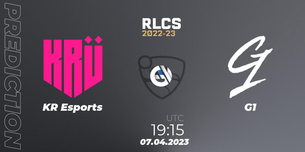 KRÜ Esports - G1: ennuste. 07.04.2023 at 22:45, Rocket League, RLCS 2022-23 - Winter Split Major