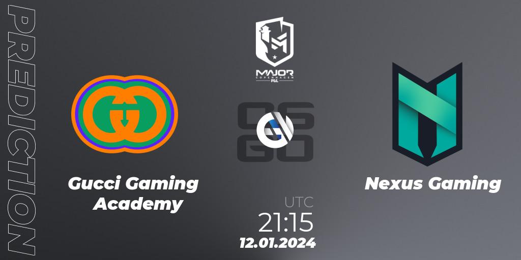 Gucci Gaming Academy - Nexus Gaming: ennuste. 12.01.2024 at 21:15, Counter-Strike (CS2), PGL CS2 Major Copenhagen 2024 Europe RMR Open Qualifier 3