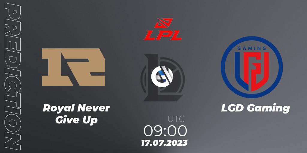 Royal Never Give Up - LGD Gaming: ennuste. 17.07.23, LoL, LPL Summer 2023 Regular Season