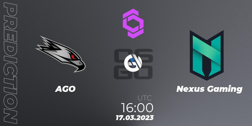 AGO - Nexus Gaming: ennuste. 17.03.2023 at 16:40, Counter-Strike (CS2), CCT West Europe Series #2