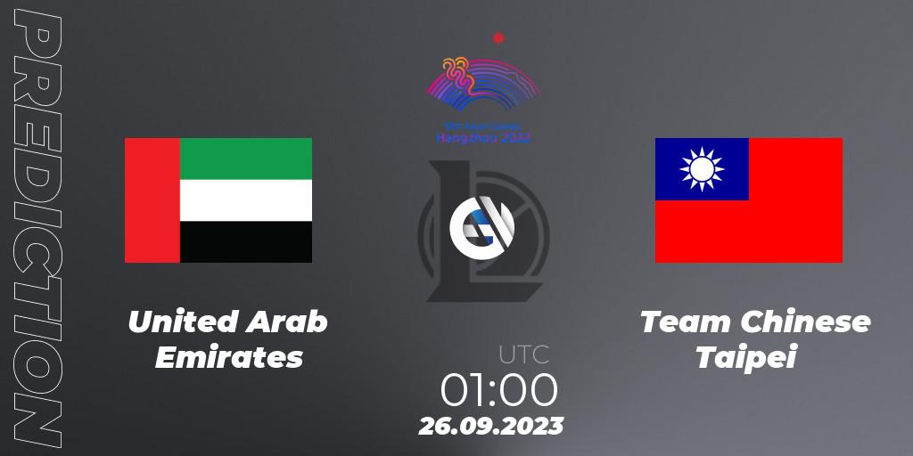 United Arab Emirates - Team Chinese Taipei: ennuste. 26.09.2023 at 01:00, LoL, 2022 Asian Games