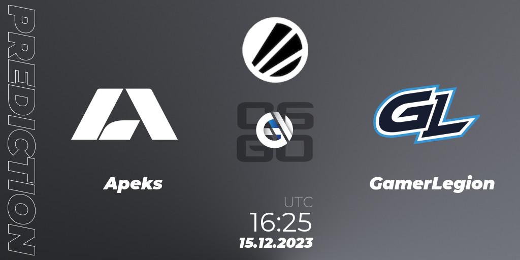 Apeks - GamerLegion: ennuste. 15.12.2023 at 18:20, Counter-Strike (CS2), ESL Challenger Atlanta 2023