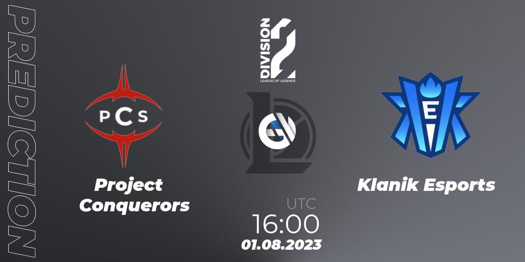Project Conquerors - Klanik Esports: ennuste. 01.08.2023 at 16:00, LoL, LFL Division 2 Summer 2023