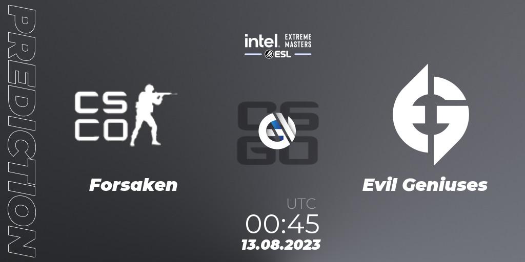 Forsaken - Evil Geniuses: ennuste. 13.08.2023 at 01:00, Counter-Strike (CS2), IEM Sydney 2023 North America Open Qualifier 2