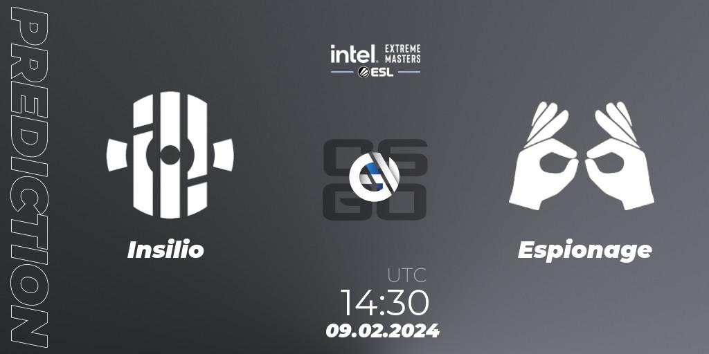 Insilio - Espionage: ennuste. 09.02.2024 at 14:30, Counter-Strike (CS2), Intel Extreme Masters China 2024: European Closed Qualifier