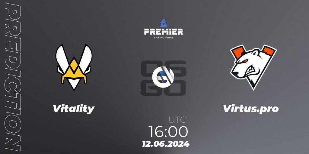 Vitality - Virtus.pro: ennuste. 12.06.2024 at 15:45, Counter-Strike (CS2), BLAST Premier Spring Final 2024