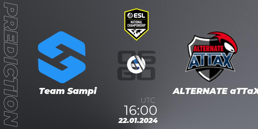 Team Sampi - ALTERNATE aTTaX: ennuste. 22.01.2024 at 16:00, Counter-Strike (CS2), ESL Pro League Season 19 NC Europe Qualifier