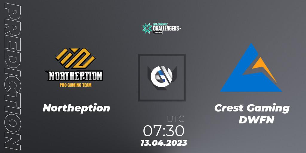 Northeption - Crest Gaming DWFN: ennuste. 13.04.2023 at 07:30, VALORANT, VALORANT Challengers 2023: Japan Split 2 Group stage