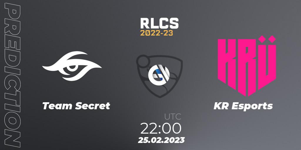 Team Secret - KRÜ Esports: ennuste. 25.02.2023 at 20:00, Rocket League, RLCS 2022-23 - Winter: South America Regional 3 - Winter Invitational