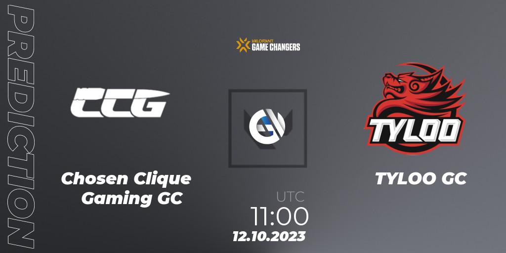 Chosen Clique Gaming GC - TYLOO GC: ennuste. 12.10.2023 at 13:00, VALORANT, VALORANT Champions Tour 2023: Game Changers China Qualifier