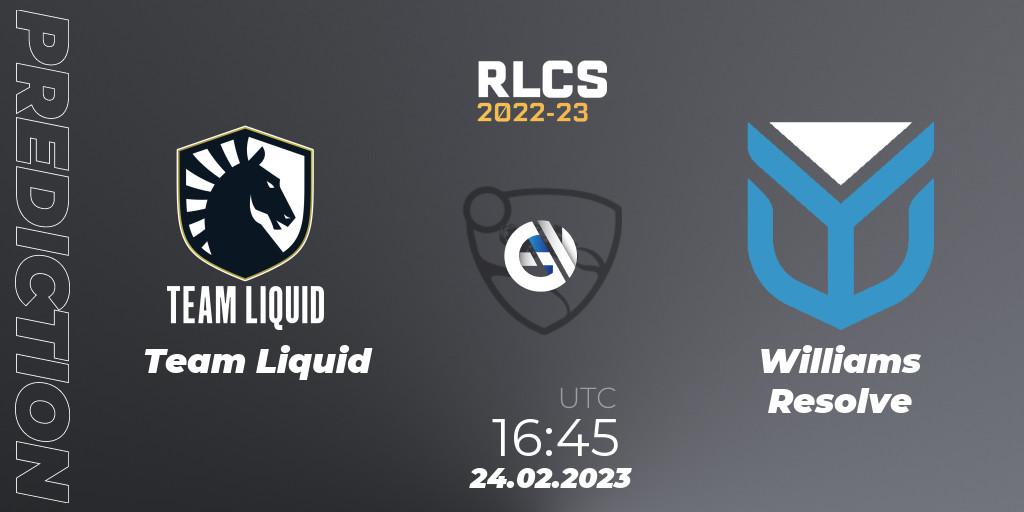 Team Liquid - Williams Resolve: ennuste. 24.02.2023 at 16:45, Rocket League, RLCS 2022-23 - Winter: Europe Regional 3 - Winter Invitational