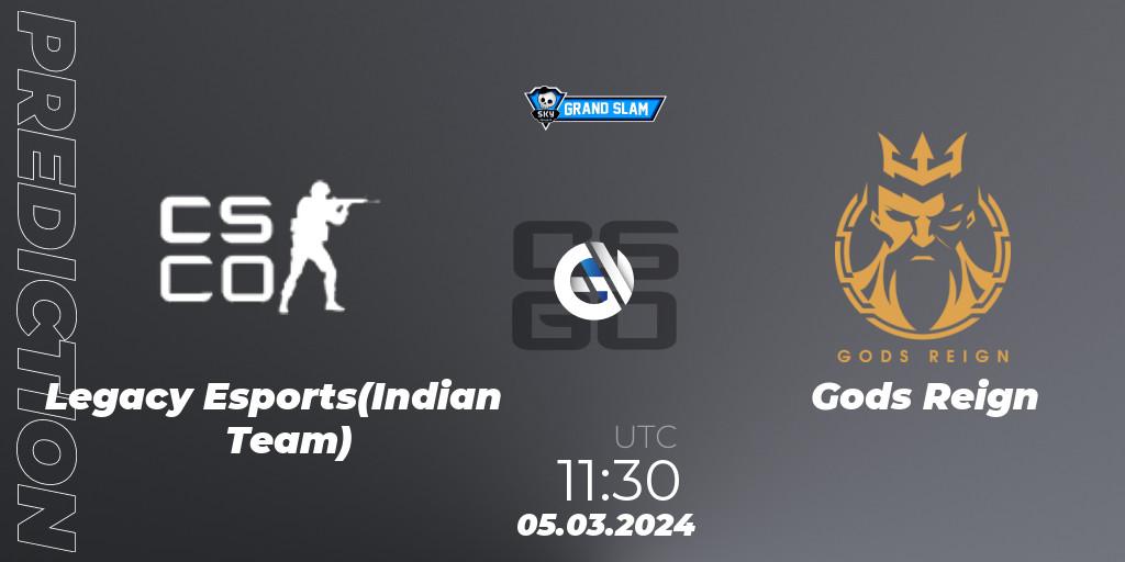 Legacy Esports(Indian Team) - Gods Reign: ennuste. 05.03.2024 at 11:30, Counter-Strike (CS2), Skyesports Grand Slam 2024: Indian Qualifier