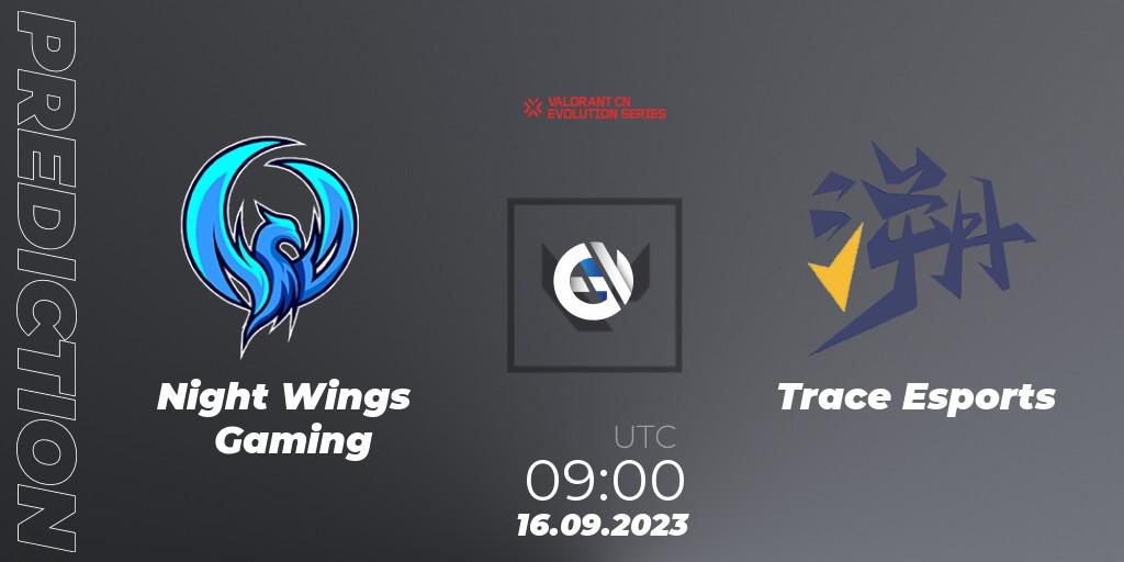 Night Wings Gaming - Trace Esports: ennuste. 16.09.2023 at 09:00, VALORANT, VALORANT China Evolution Series Act 1: Variation - Play-In