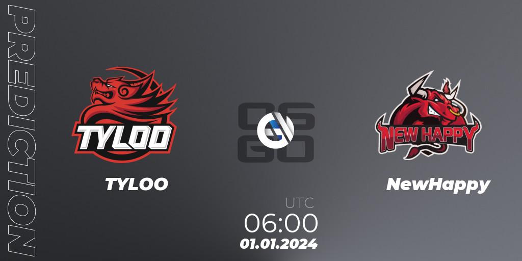 TYLOO - NewHappy: ennuste. 01.01.2024 at 06:00, Counter-Strike (CS2), Asian Super League Season 1
