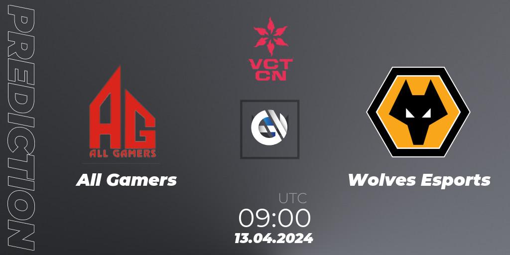 All Gamers - Wolves Esports: ennuste. 13.04.2024 at 09:00, VALORANT, VALORANT Champions Tour China 2024: Stage 1 - Group Stage