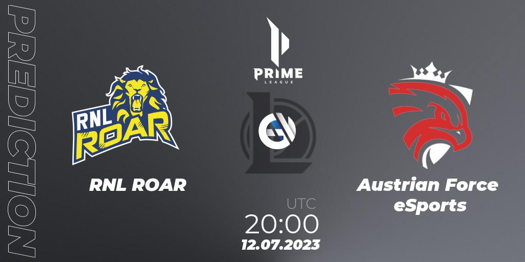 RNL ROAR - Austrian Force eSports: ennuste. 12.07.2023 at 20:00, LoL, Prime League 2nd Division Summer 2023