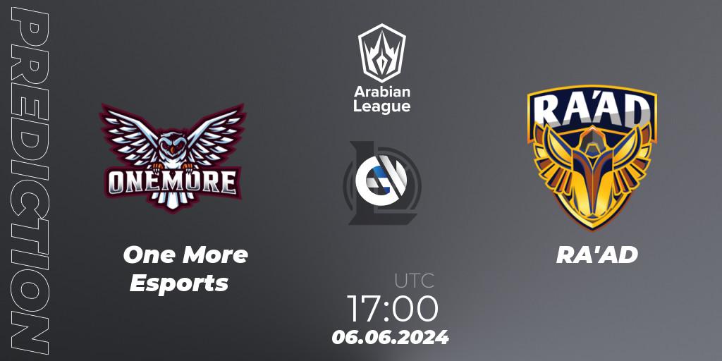 One More Esports - RA'AD: ennuste. 06.06.2024 at 17:00, LoL, Arabian League Summer 2024