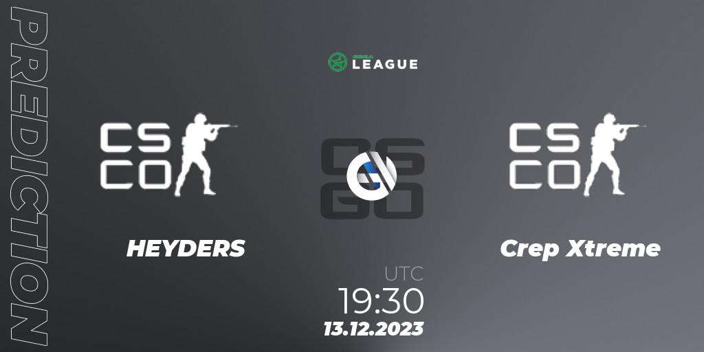 HEYDERS - Crep Xtreme: ennuste. 13.12.2023 at 19:30, Counter-Strike (CS2), ESEA Season 47: Open Division - Europe