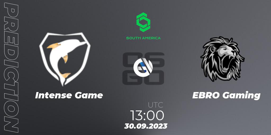Intense Game - EBRO Gaming: ennuste. 30.09.2023 at 13:00, Counter-Strike (CS2), CCT South America Series #12: Closed Qualifier