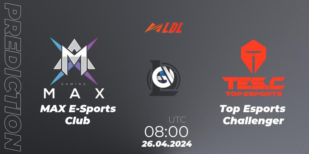 MAX E-Sports Club - Top Esports Challenger: ennuste. 26.04.2024 at 08:00, LoL, LDL 2024 - Stage 2