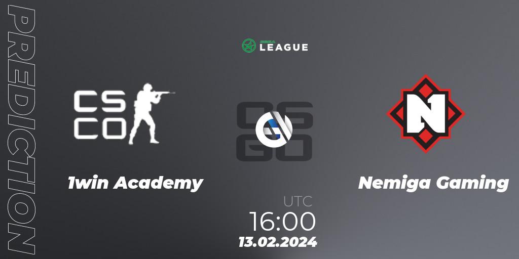 1win Academy - Nemiga Gaming: ennuste. 13.02.2024 at 16:00, Counter-Strike (CS2), ESEA Season 48: Advanced Division - Europe