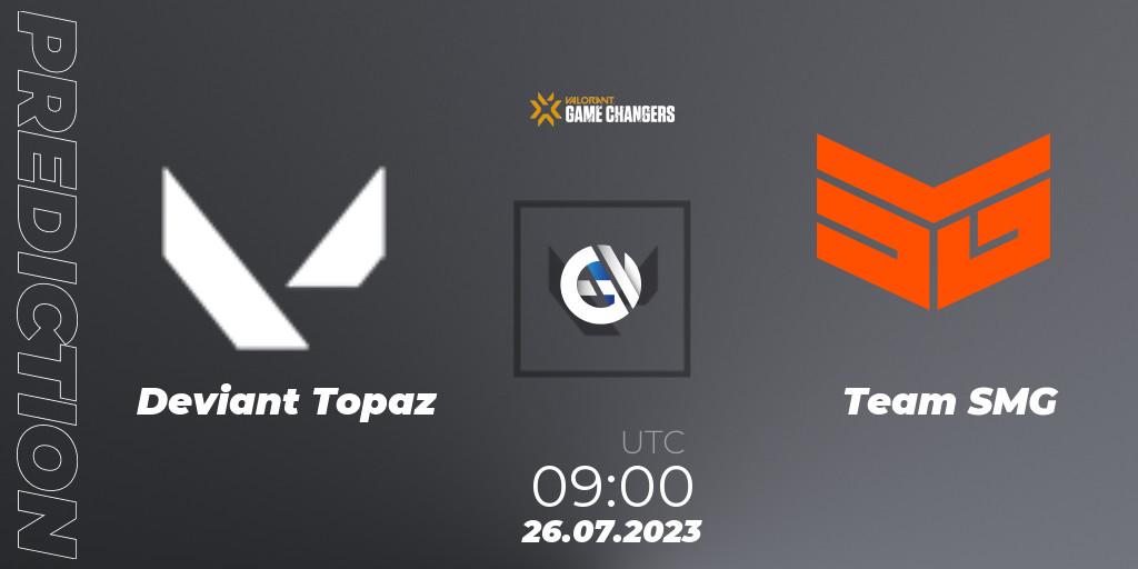 Deviant Topaz - Team SMG: ennuste. 26.07.2023 at 09:00, VALORANT, VCT 2023: Game Changers APAC Open 3