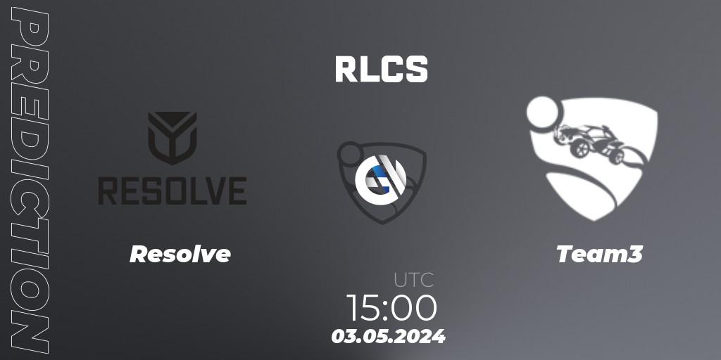 Resolve - Team3: ennuste. 03.05.2024 at 15:00, Rocket League, RLCS 2024 - Major 2: EU Open Qualifier 4