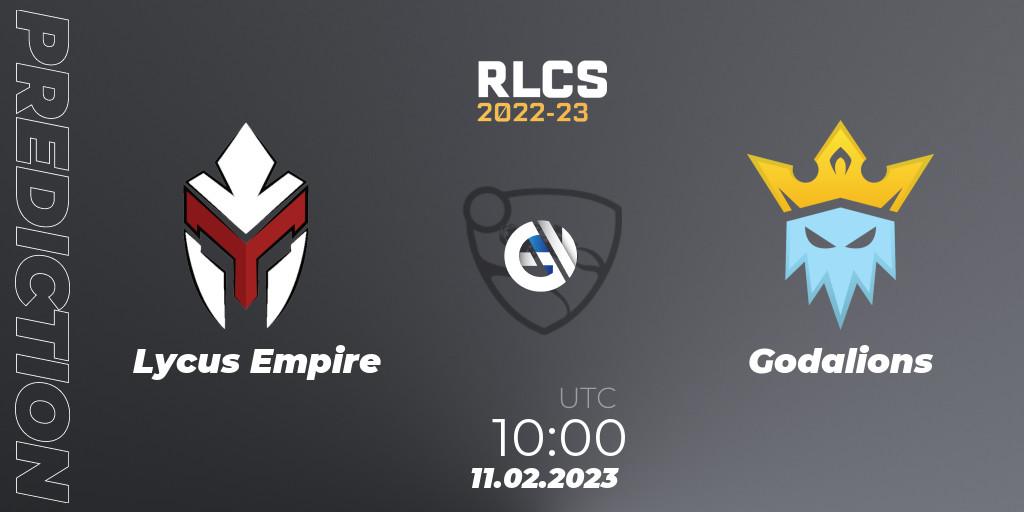 Lycus Empire - Godalions: ennuste. 11.02.2023 at 10:00, Rocket League, RLCS 2022-23 - Winter: Asia-Pacific Regional 2 - Winter Cup