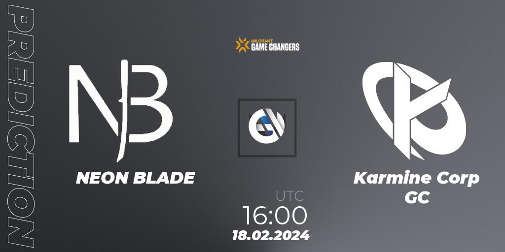 NEON BLADE - Karmine Corp GC: ennuste. 18.02.2024 at 16:00, VALORANT, VCT 2024: Game Changers EMEA Stage 1