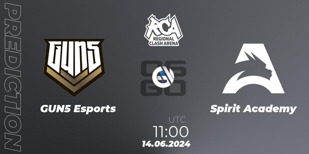 GUN5 Esports - Spirit Academy: ennuste. 14.06.2024 at 11:00, Counter-Strike (CS2), Regional Clash Arena Europe