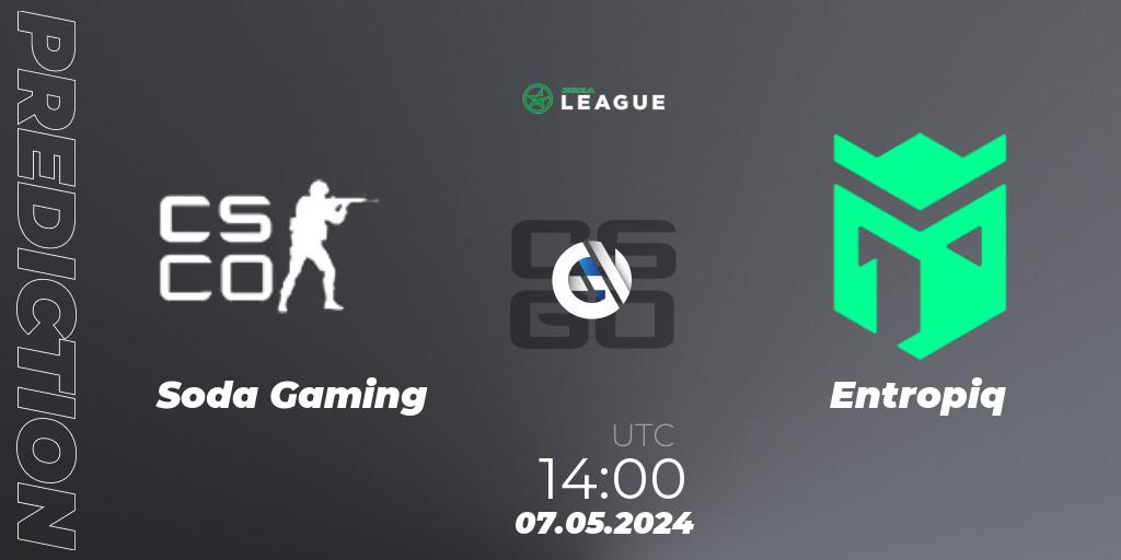 Soda Gaming - Entropiq: ennuste. 07.05.2024 at 14:00, Counter-Strike (CS2), ESEA Season 49: Advanced Division - Europe