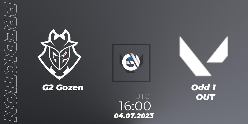 G2 Gozen - Odd 1 OUT: ennuste. 04.07.2023 at 16:00, VALORANT, VCT 2023: Game Changers EMEA Series 2 - Group Stage
