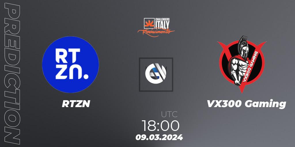 RTZN - VX300 Gaming: ennuste. 09.03.2024 at 18:00, VALORANT, VALORANT Challengers 2024 Italy: Rinascimento Split 1