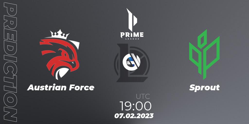 Austrian Force - Sprout: ennuste. 07.02.2023 at 19:00, LoL, Prime League 2nd Division Spring 2023 - Group Stage