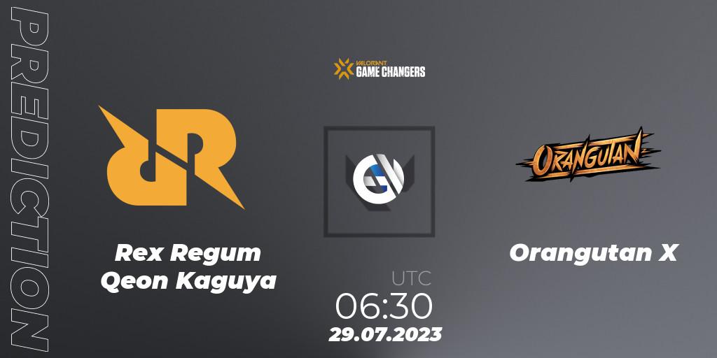 Rex Regum Qeon Kaguya - Orangutan X: ennuste. 29.07.2023 at 06:30, VALORANT, VCT 2023: Game Changers APAC Open 3