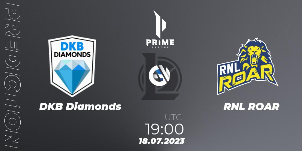 DKB Diamonds - RNL ROAR: ennuste. 18.07.2023 at 19:00, LoL, Prime League 2nd Division Summer 2023