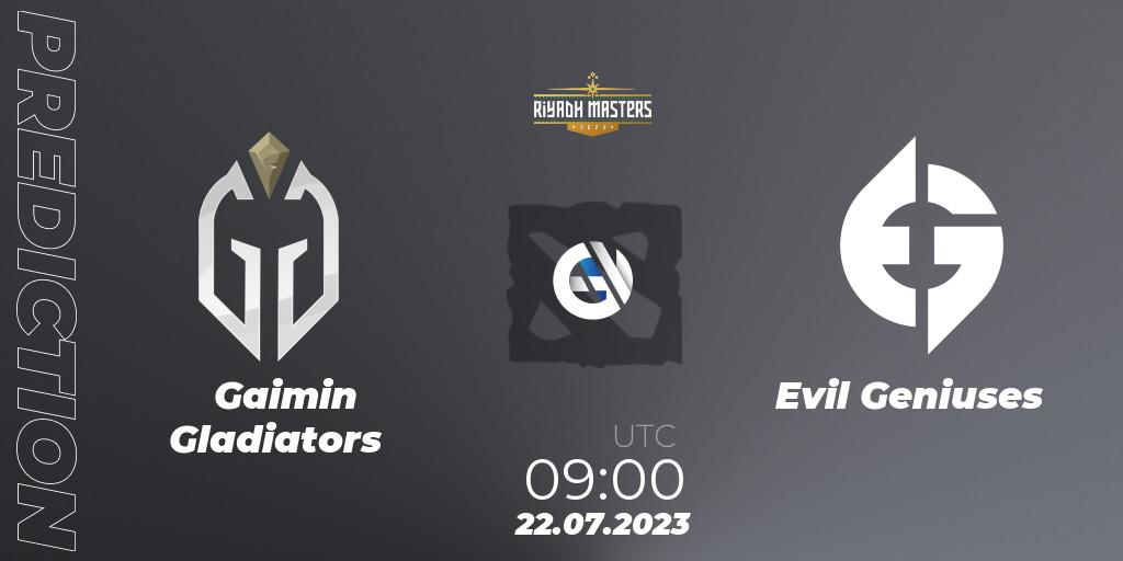 Gaimin Gladiators - Evil Geniuses: ennuste. 22.07.2023 at 09:00, Dota 2, Riyadh Masters 2023 - Group Stage