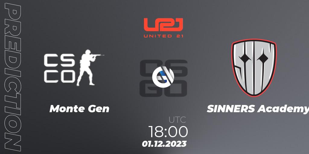 Monte Gen - SINNERS Academy: ennuste. 01.12.2023 at 18:00, Counter-Strike (CS2), United21 Season 8: Division 2