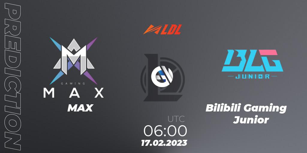 MAX - Bilibili Gaming Junior: ennuste. 17.02.2023 at 06:00, LoL, LDL 2023 - Regular Season