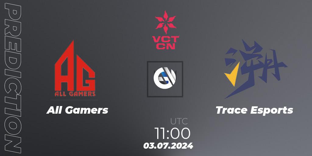 All Gamers - Trace Esports: ennuste. 03.07.2024 at 11:00, VALORANT, VALORANT Champions Tour China 2024: Stage 2 - Group Stage