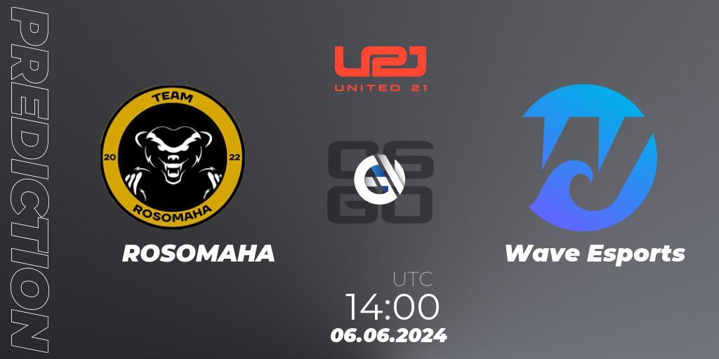 ROSOMAHA - Wave Esports: ennuste. 06.06.2024 at 14:00, Counter-Strike (CS2), United21 Season 14: Division 2