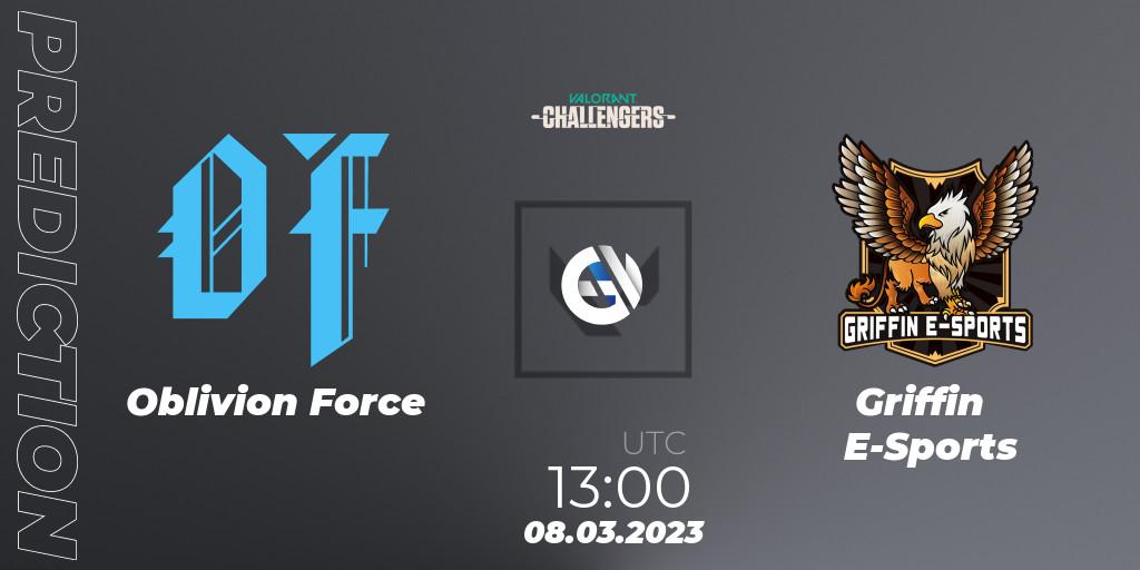 Oblivion Force - Griffin E-Sports: ennuste. 08.03.2023 at 13:00, VALORANT, VALORANT Challengers 2023: Hong Kong and Taiwan Split 1