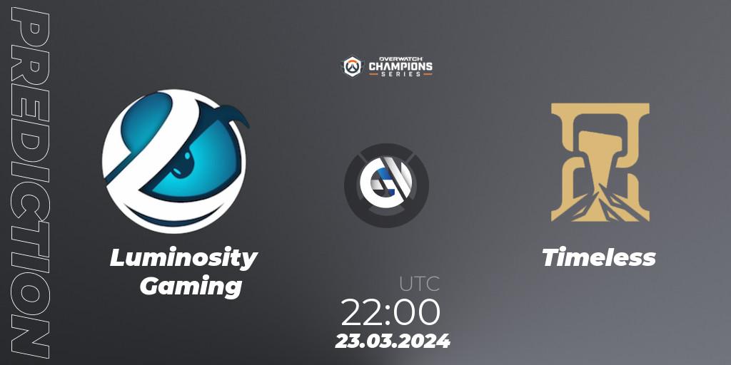 Luminosity Gaming - Timeless: ennuste. 23.03.2024 at 22:00, Overwatch, Overwatch Champions Series 2024 - North America Stage 1 Main Event