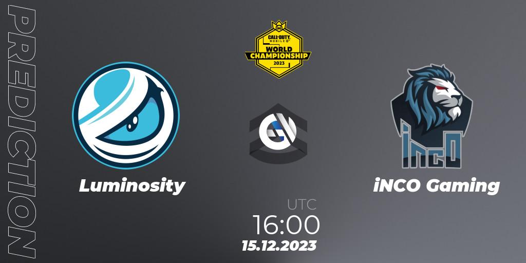 Luminosity - iNCO Gaming: ennuste. 15.12.2023 at 15:15, Call of Duty, CODM World Championship 2023