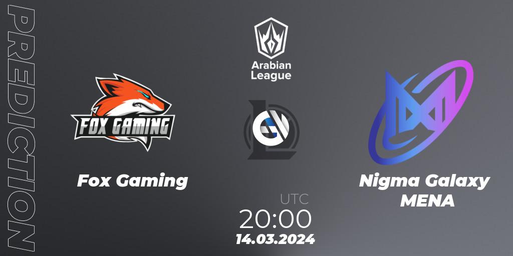 Fox Gaming - Nigma Galaxy MENA: ennuste. 14.03.24, LoL, Arabian League Spring 2024