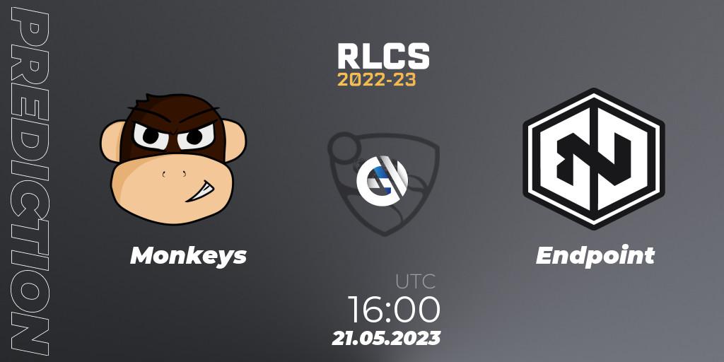 Monkeys - Endpoint: ennuste. 21.05.2023 at 16:00, Rocket League, RLCS 2022-23 - Spring: Europe Regional 2 - Spring Cup: Closed Qualifier