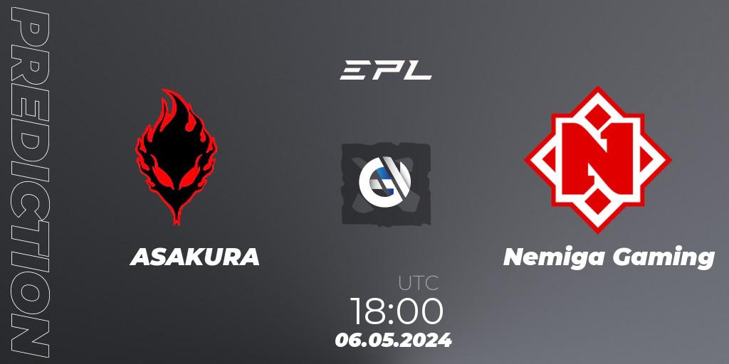 ASAKURA - Nemiga Gaming: ennuste. 06.05.2024 at 18:20, Dota 2, European Pro League Season 18