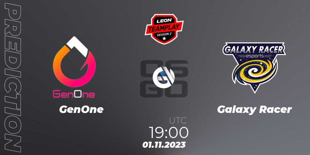 GenOne - Galaxy Racer: ennuste. 01.11.2023 at 19:00, Counter-Strike (CS2), LEON x TEAMPLAY Season 2: Closed Qualifier